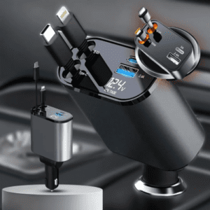 4-in-1 Retractable Car Charger / شاحن سيارة متعدد المنافذ مع شاشة رقمية